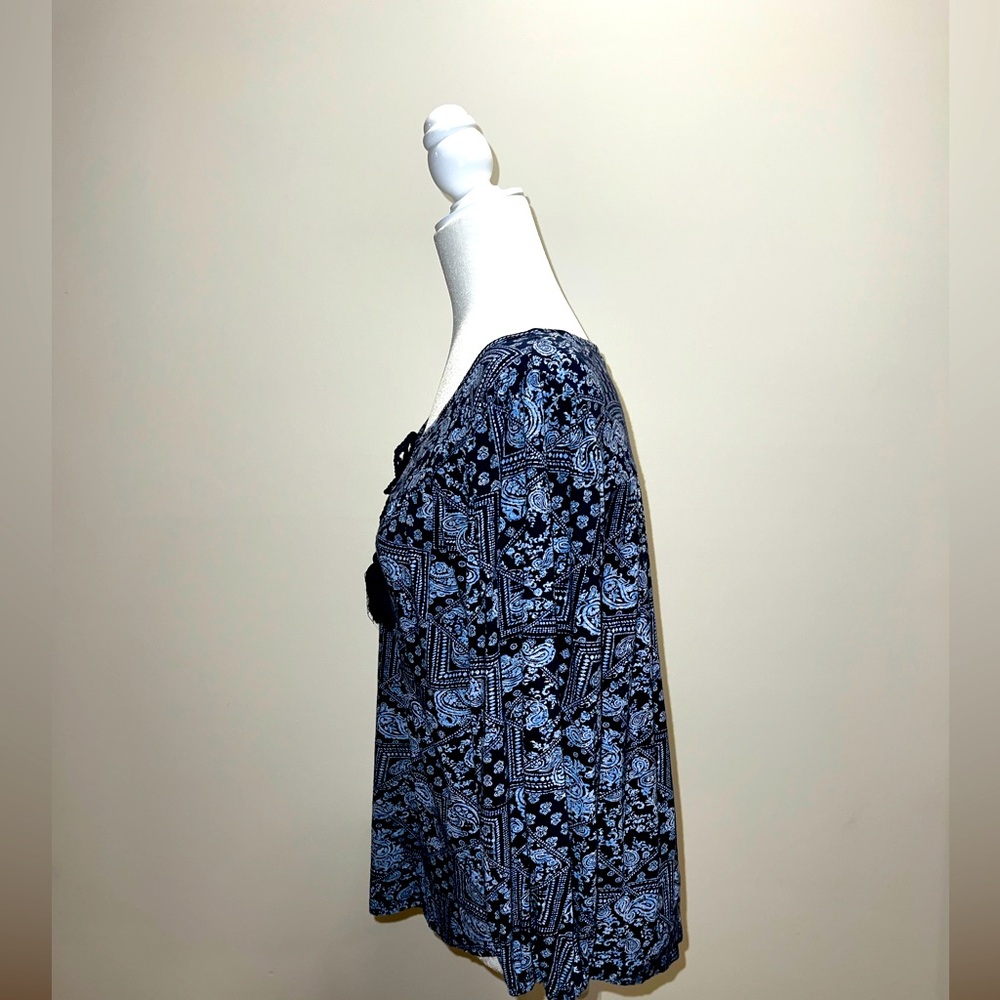 Lucky Brand Blue Paisley Tie Front Blouse Boho Fall Top - Picture 5 of 9
